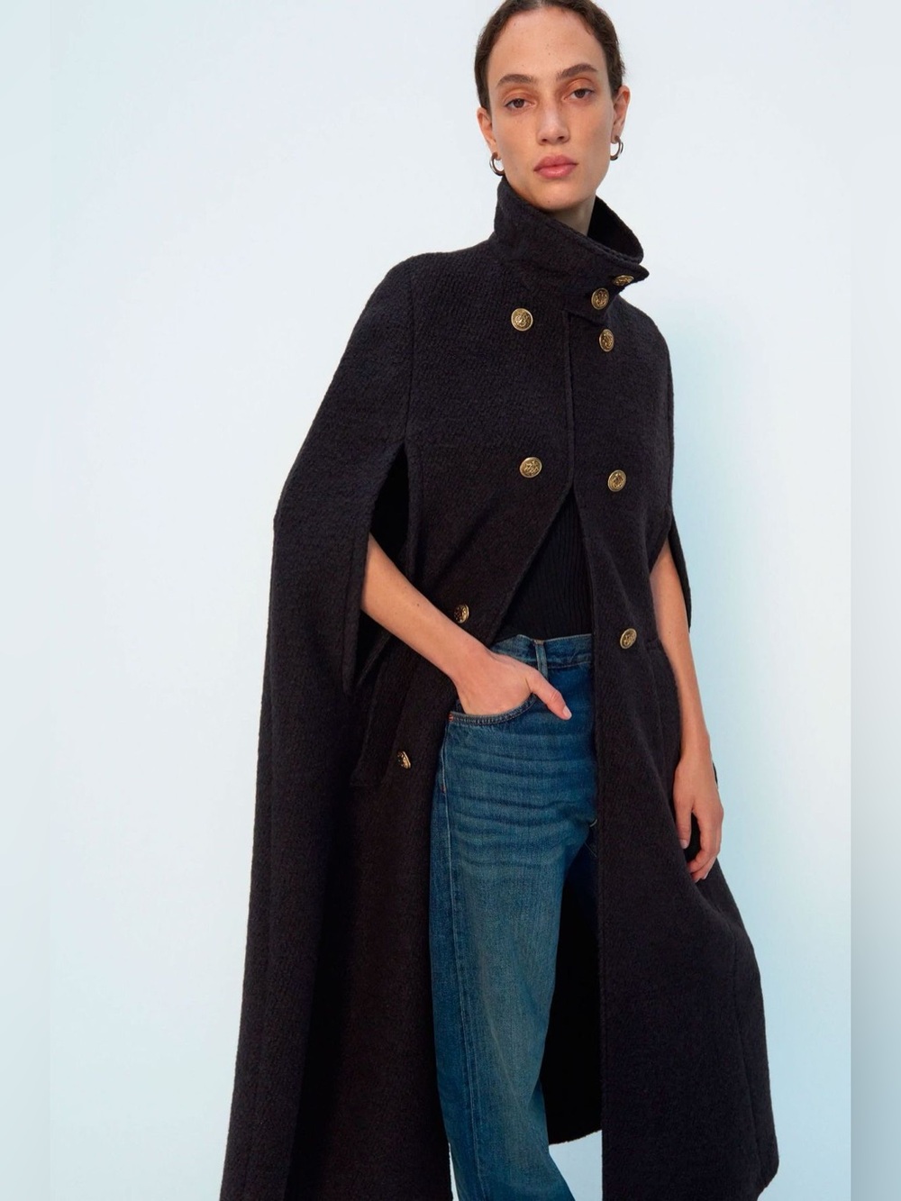 Zara limited Edition Wool Blend Long Cape Coat Size XS/ S Blogger Favourite Fall
